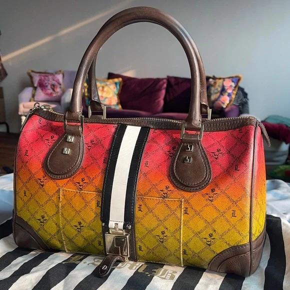 Sale 🔥 L.A.M.B. Green Red Yellow Gradient Handbag. Rasta Bag by Gwen Stefani. - Picture 1 of 11